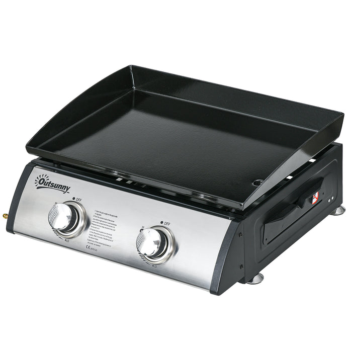 2 Burner Portable Gas Plancha Grill - 10kW Stainless Steel with Non-Stick Griddle - Ideal for BBQ, Camping, and Picnic Parties