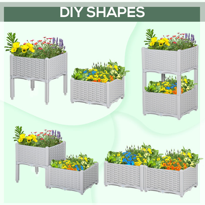 Elevated Garden Planters - 40cm x 40cm x 44cm Set of 2, Grey PP Patio Flower & Vegetable Planting Containers - Ideal for Gardeners and Outdoor Decor Enthusiasts