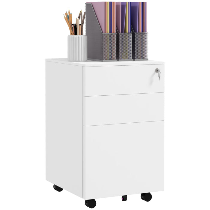 Steel Mobile 3-Drawer File Cabinet with Lock and Pencil Tray - Adjustable Hanging Bar for A4 and Letter Size, Versatile Office Storage Solution - Secure Document Organizer for Professionals and Home Offices
