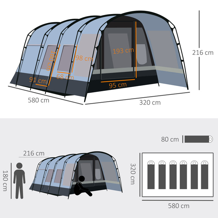 8-Person Waterproof Camping Tent - Spacious Tunnel Design with 4 Large Windows & Sleeping Cabins, 3000mm Water Column - Ideal Family Shelter for Outdoor Adventures