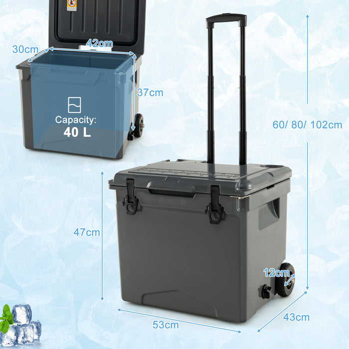 40 L Wheelable Ice Chest - Hard Cooler with Handle - Perfect Solution for Keeping Beverages and Food Cold During Outdoor Trips