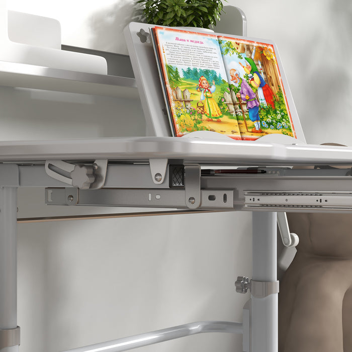Kids' Ergonomic Study Desk Set - Height Adjustable with Drawer & Storage Shelf, 80x54.5x104cm - Ideal for Children's Homework and Craft Space, Grey