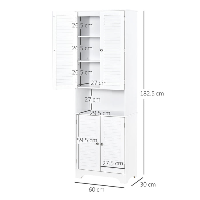 6-Tier Freestanding Bathroom Cabinet in White - MDF Multi-Level Storage Organizer - Space-Saving for Toiletries and Linens