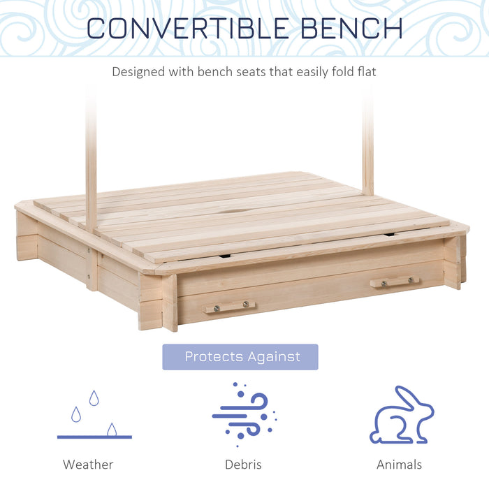 Kids Square Wooden Sandpit with Adjustable Canopy - Outdoor Backyard Cabana Sandbox Play Station, 106x106x121cm - Ideal Playset for Children's Creative Play and Sun Protection