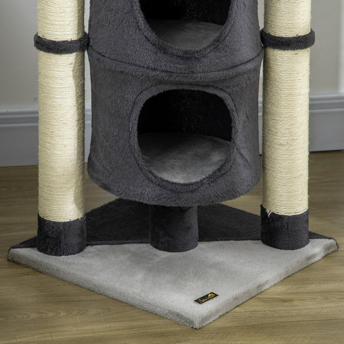 Deluxe Cat Tree Tower - Multiple Scratching Posts, Cozy Cat Condo & Bed, Interactive Hanging Toy Ball - Ideal for Playful Kittens & Lounging Cats