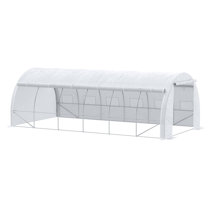 Polytunnel Greenhouse - 6x3x2m Walk-In Plant Growth Shelter with Steel Frame and Reinforced Cover - Ideal for Gardeners, Features Zippered Door and 8 Windows, White