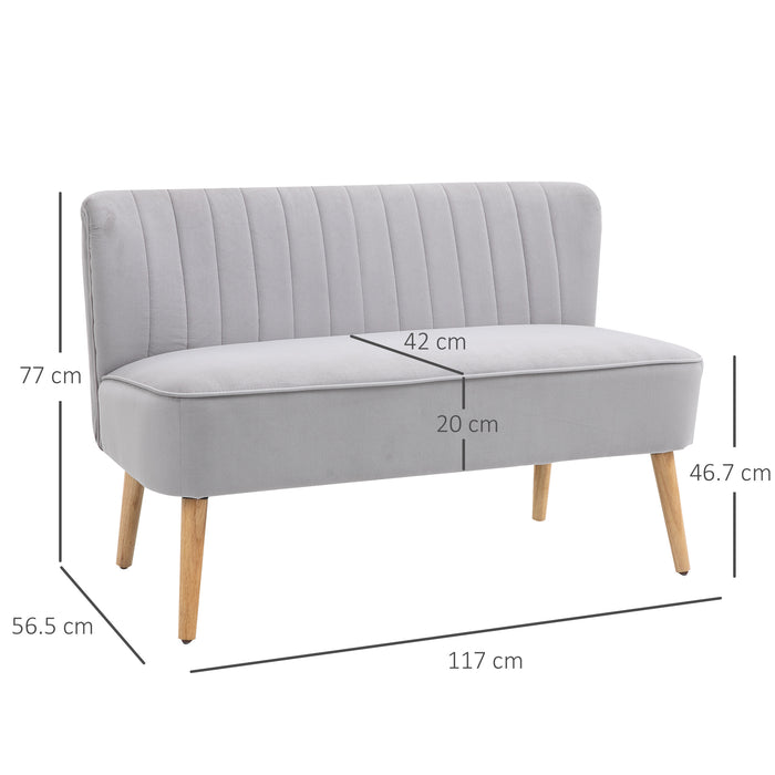 Velvet Double-Seater Couch with Wooden Frame - High Back, Foam Padded Comfort Sofa in Elegant Grey - Ideal for Compact Living Spaces and Cozy Seating