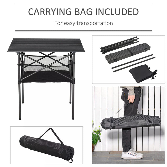 Outsunny Portable Camping Table - Lightweight Aluminum Roll-Up Picnic Desk with Mesh Storage Bag - Ideal for Outdoor Activities & Space-Saving Travel