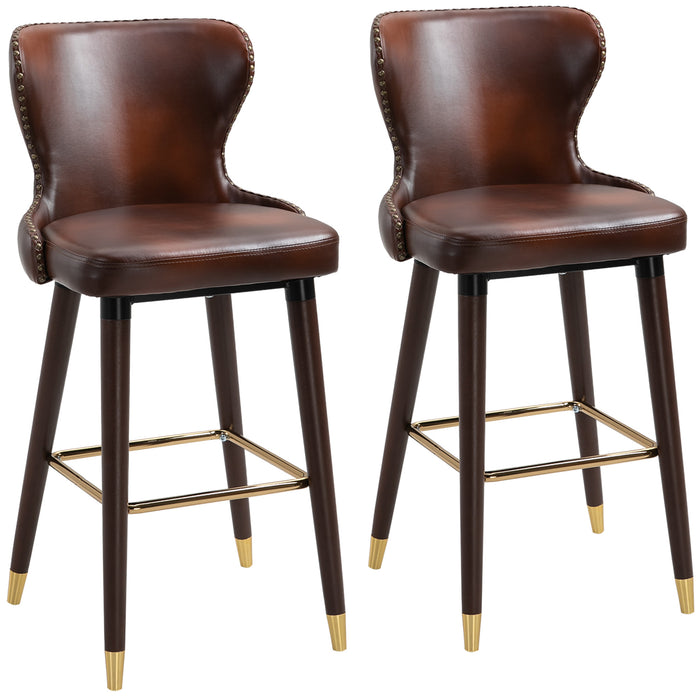Luxury European Counter-Height Bar Chair Set - Vintage Brown PU Leather Stools with Backs - Elegant Seating for Kitchen and Bar Areas