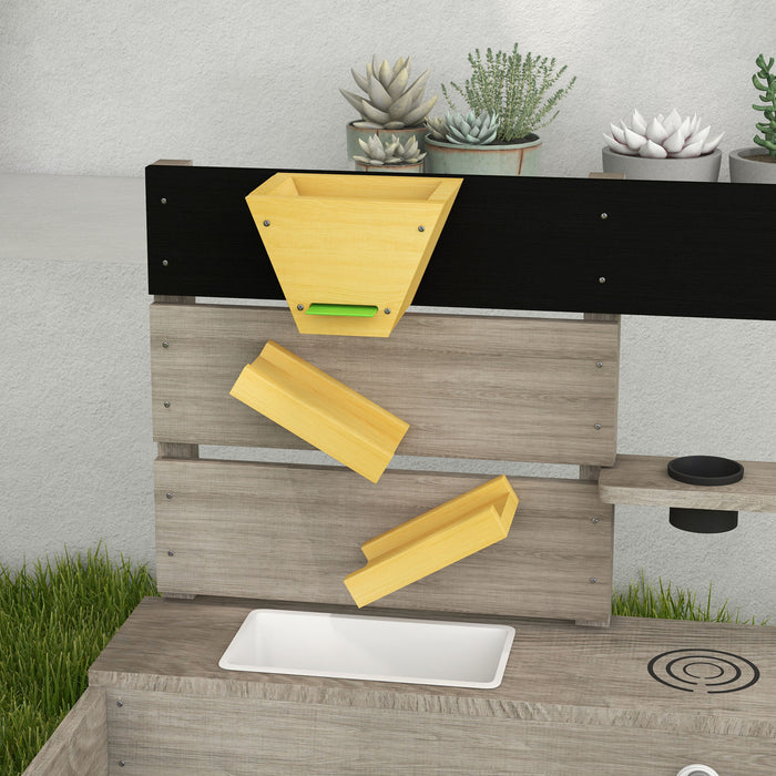 Kids Outdoor Playset - Wooden Sand Pit with Protective Liner, Imaginative Pretend Hobs, Integrated Planting Boxes, and Dual Seating - Ideal for 3 to 7-Year-Olds and Creative Play