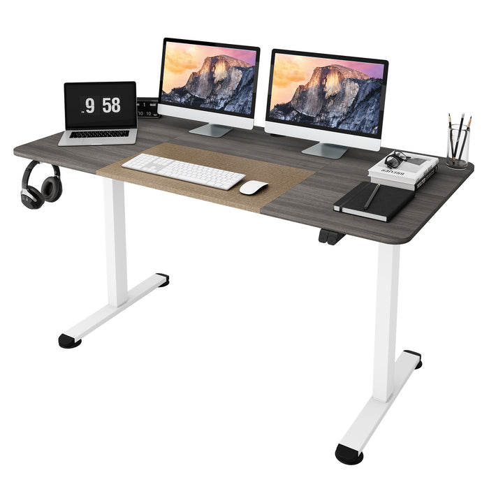 Adjustable Height Computer Desk - Home Office Furniture with Headphone Hook, Brown Design - Ideal for Remote Work and Studying Environments