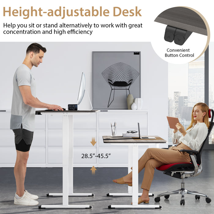 Adjustable Height Computer Desk - Home Office Furniture with Headphone Hook, Brown Design - Ideal for Remote Work and Studying Environments