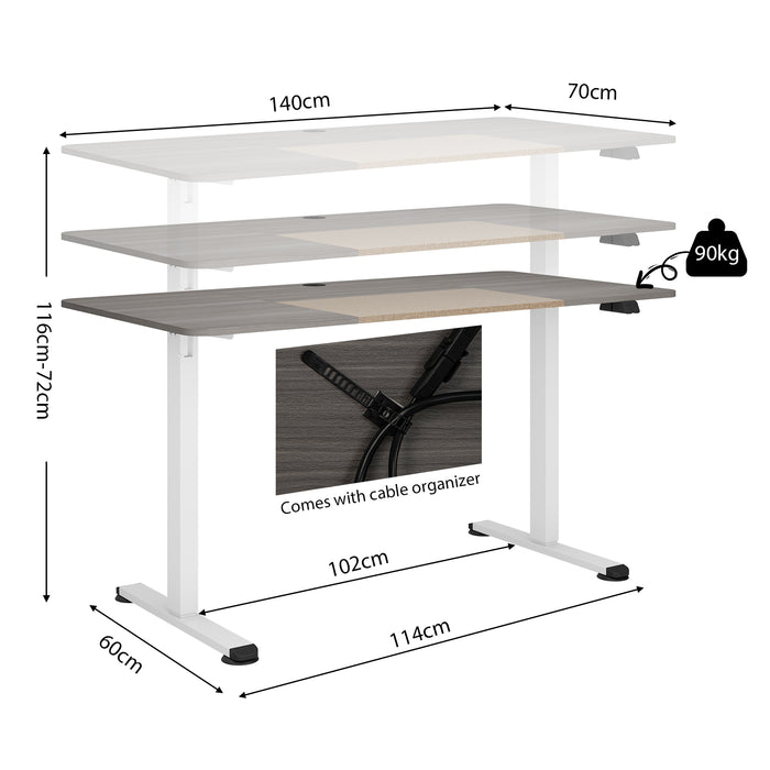 Adjustable Height Computer Desk - Home Office Furniture with Headphone Hook, Brown Design - Ideal for Remote Work and Studying Environments