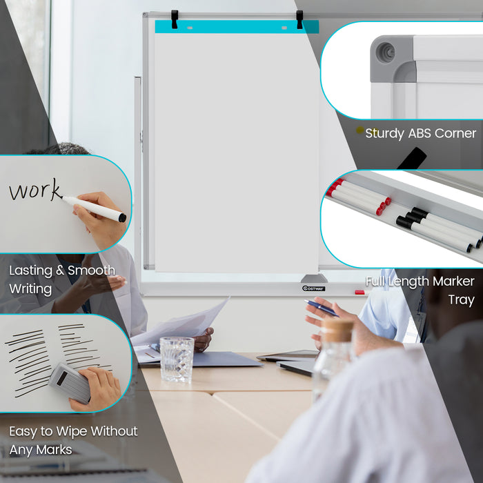 Mobile Magnetic Whiteboard - Double-Sized, Easily Movable with 4 Lockable Wheels - Ideal for Presentations, Lessons, and Office Use