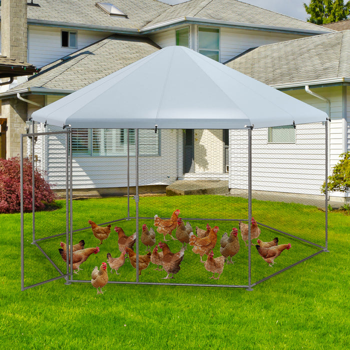 Metal Hexagonal Coop - Durable Chicken Housing with Wire Mesh and Secure Lockable Door - Ideal for Backyard Poultry Keepers