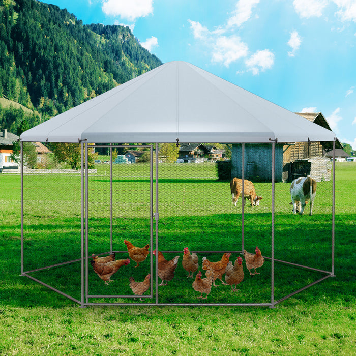 Metal Hexagonal Coop - Durable Chicken Housing with Wire Mesh and Secure Lockable Door - Ideal for Backyard Poultry Keepers
