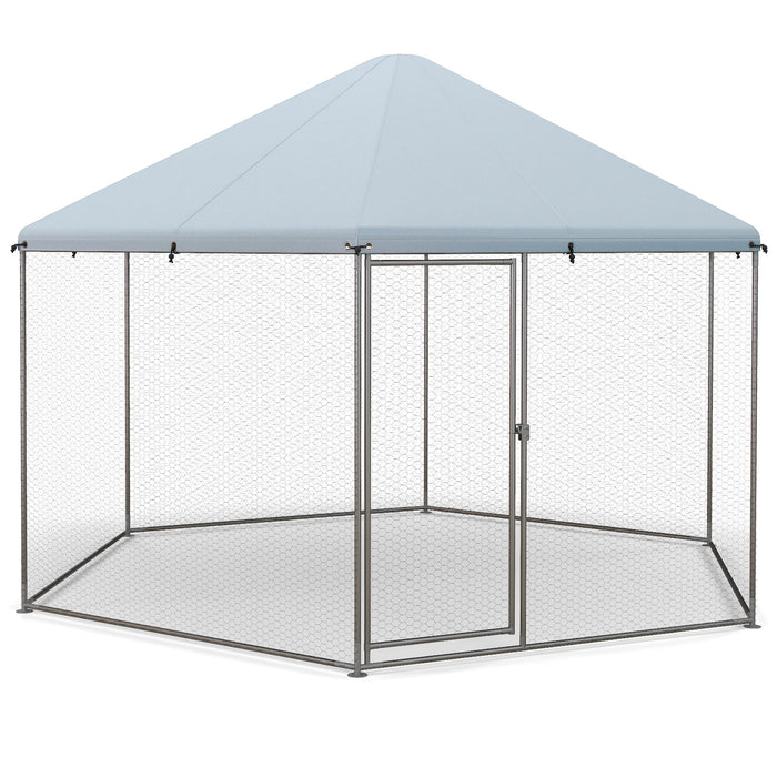 Metal Hexagonal Coop - Durable Chicken Housing with Wire Mesh and Secure Lockable Door - Ideal for Backyard Poultry Keepers