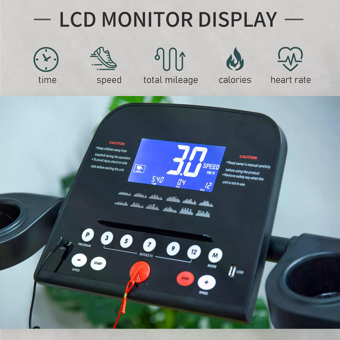 Electric Motorised Treadmill - Folding Running Machine with MP3 & USB Player, 5 Preset Programs, LCD Display, Drink Holders - Fitness Enthusiasts & Home Gym Cardio Workouts