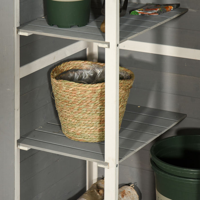 Wooden Garden Storage Shed - Fir Wood Tool Cabinet with Shelves, 75x56x115cm, Grey - Outdoor Organizer for Gardening Equipment