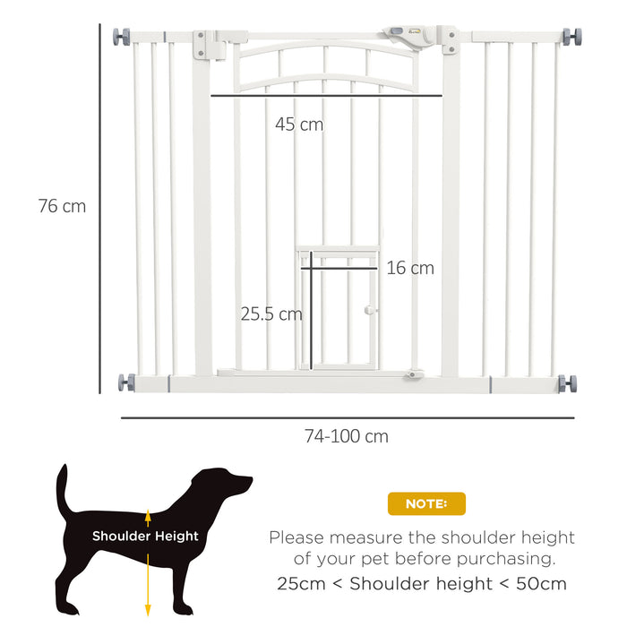 Pressure Fit Stair Dog Gate with Cat Pass-Through - Auto-Close & Double Locking System for Openings 74-100cm - Ideal for Pet Segmentation in Homes