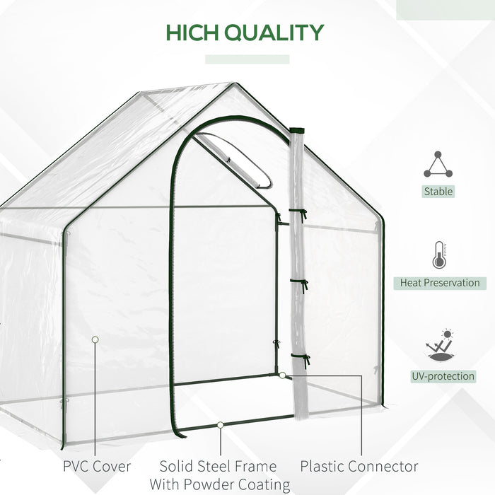 PVC Walk-In Greenhouse with Steel Frame - Outdoor Garden Flower Planter with Zippered Door and Window, 180x100x168 cm, White - Ideal for Plant Protection and Growth Optimization