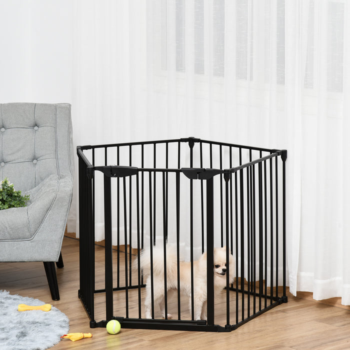 5-Panel Freestanding Pet PlayPen - Stair Gate Dog Pen, Fireplace & Christmas Tree Metal Barrier - Includes Walk-Through Door for Home Safety