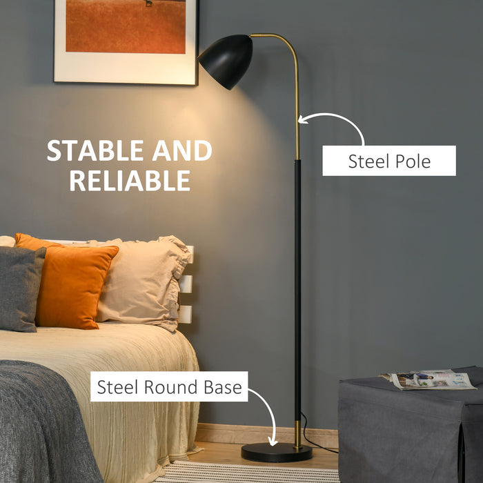Arc Adjustable Floor Lamp - Black Gold Standing Reading Light with Flexible Lampshade - Ideal for Living Room, Office, Bedroom Ambiance and Task Lighting