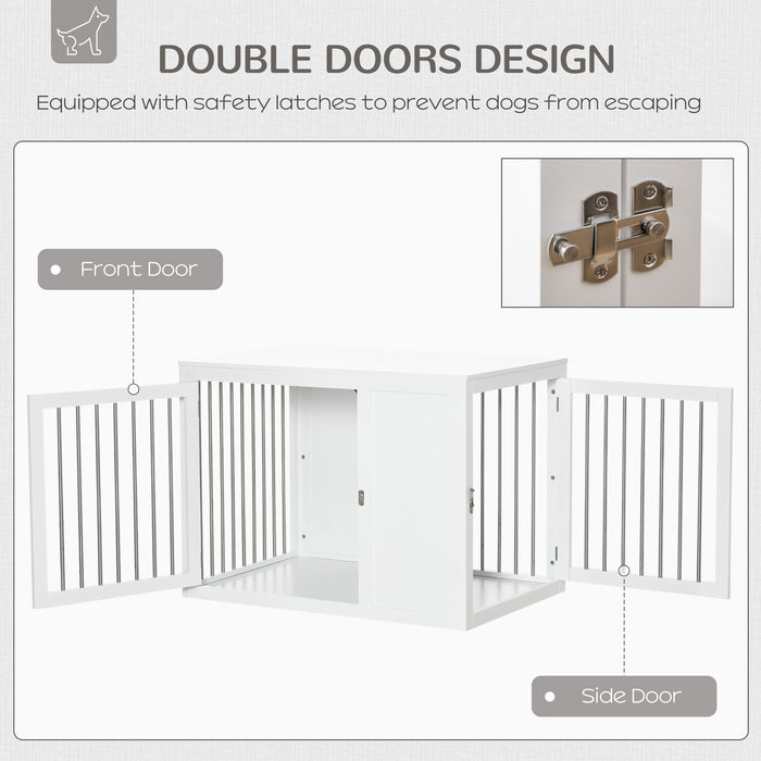 Indoor Wooden Dog Crate Furniture - Stylish End Table Pet Kennel with Double Door Design and Secure Locks - Elegant Decor for Home, Suitable for Medium & Large Dogs, in White