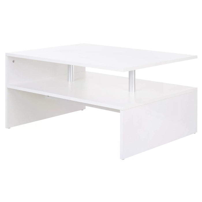 Modern 2-Tier Rectangular Coffee Table - White Finish with Open Storage Shelf - Ideal for Living Room, Entryway, or Hallway