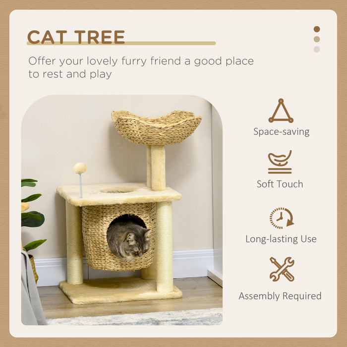 Luxury Beige Cat Tree with Multi-Level Design - Indoor Cat Condo with Scratching Posts, Plush Bed & Playful Toy Ball - Ultimate Play & Rest Station for Cats