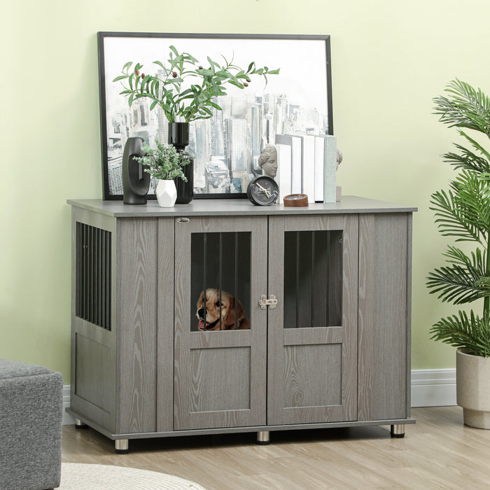 Extra Large Dog Crate End Table - Indoor Pet Kennel with Magnetic Door, Grey, 116x60x87cm - Stylish Furniture for Large Dogs & Home Decor
