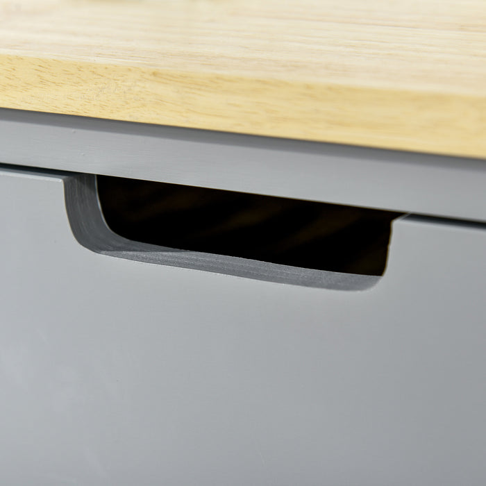 Rubberwood Top Kitchen Trolley - Rolling Utility Cart with Towel Rack, Storage Shelves & Drawer - Mobile Serving Solution for Dining Spaces in Grey