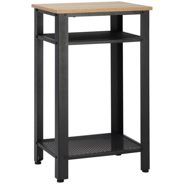 3-Tier Industrial Boxy Side Table with Metal Frame - Ample Storage with 2 Open Shelves, Robust Design - Chic Display Stand for Modern Bedroom or Living Space