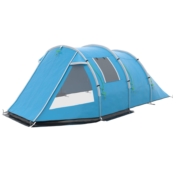 Two-Room Tunnel Tent for 3-4 People - Camping Shelter with Windows and Protective Covers - Ideal for Fishing, Hiking, Sports Events, and Festivals