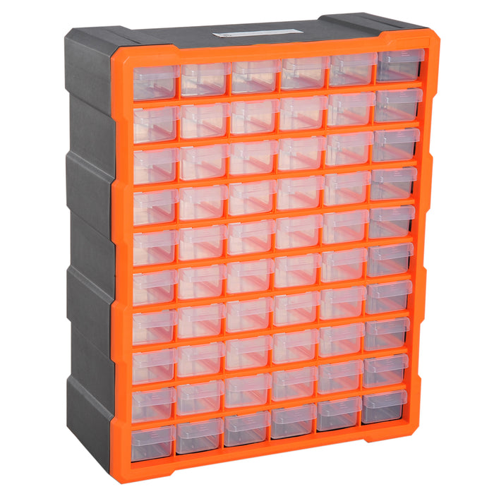 60-Drawer Organizer Cabinet for Parts - Wall-Mounted, Multi-Use Storage Solution for Garage - Ideal for Organizing Small Nuts, Bolts, and Tools in Clear Orange