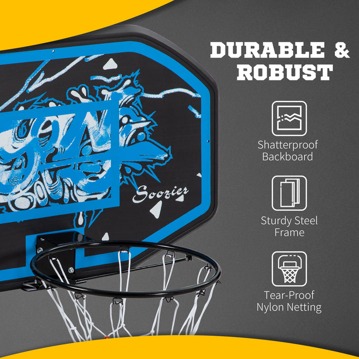 Mini Basketball Hoop with Backboard - Wall Mounted, Indoor & Outdoor Suitable for Kids & Adults - Blue and White, Home & Office Play Equipment