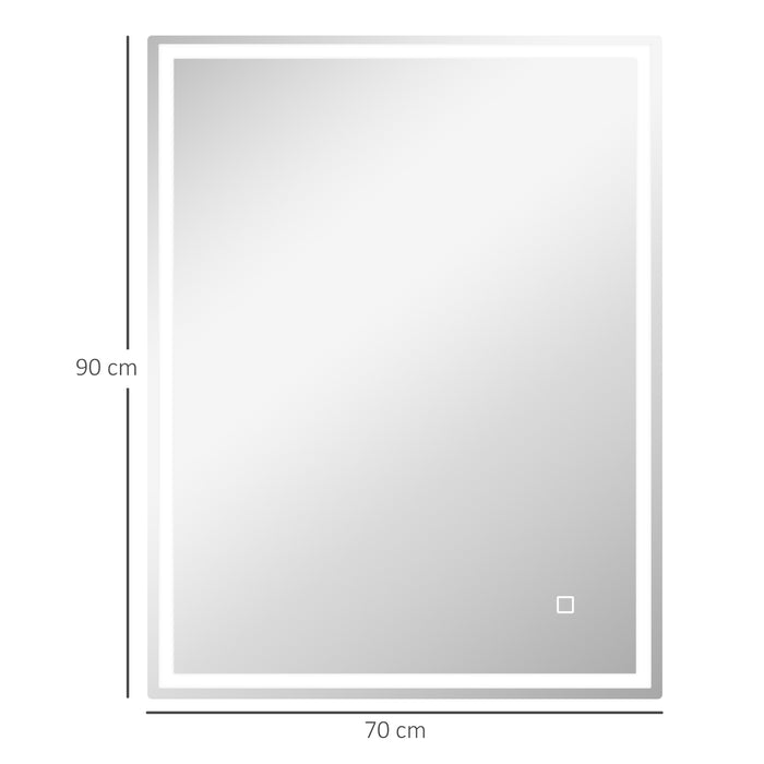 Dimmable LED Illuminated Bathroom Mirror 90 x 70cm - Vanity Makeup Mirror with Smart Touch, 3 Color Modes & Anti-Fog Feature - Ideal for Precision Grooming & Enhanced Visibility