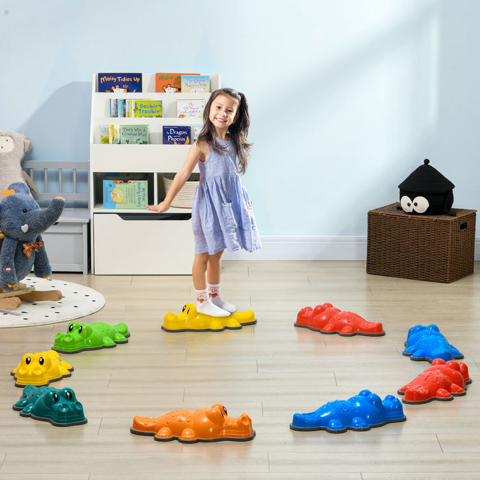 Crocodile-Themed 9-Piece Kids Stepping Stones - Anti-Slip Edge for Safe Balance Play, Stackable Design - Enhances Coordination for Indoor & Outdoor Use