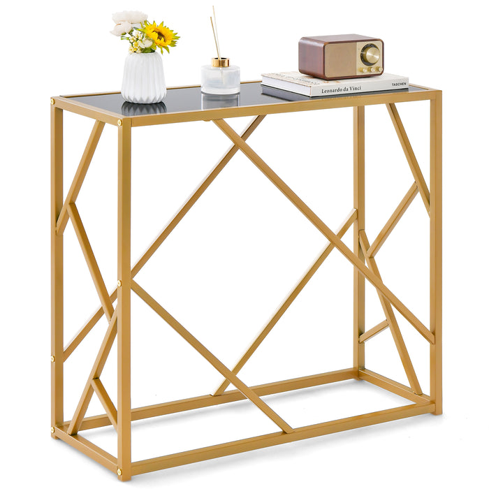 Console Table for Home - Gold Finished Frame with Black Top - Perfect for Styling Your Entryway or Living Room