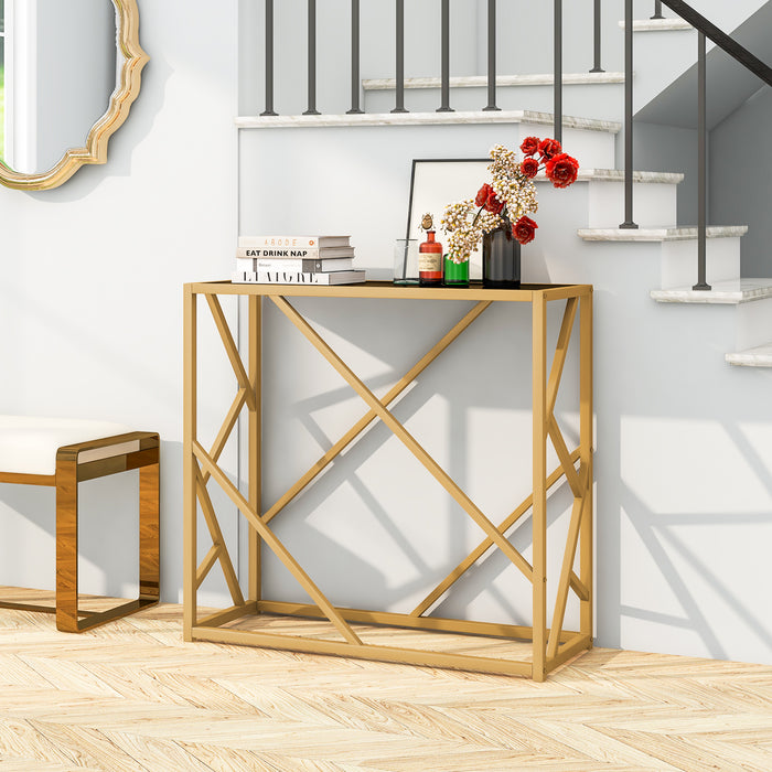 Console Table for Home - Gold Finished Frame with Black Top - Perfect for Styling Your Entryway or Living Room
