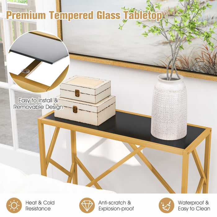 Console Table for Home - Gold Finished Frame with Black Top - Perfect for Styling Your Entryway or Living Room