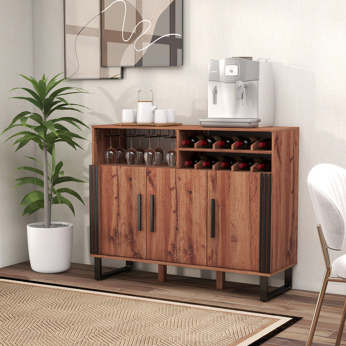 Wine Bar Cabinet - Home Furniture with 3 Doors and 4-Row Glass Storage - Perfect for Wine Enthusiasts