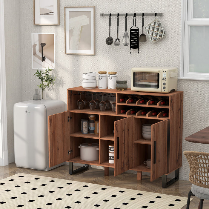 Wine Bar Cabinet - Home Furniture with 3 Doors and 4-Row Glass Storage - Perfect for Wine Enthusiasts