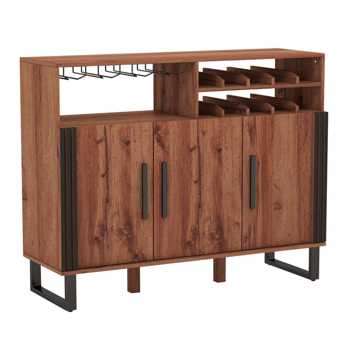 Wine Bar Cabinet - Home Furniture with 3 Doors and 4-Row Glass Storage - Perfect for Wine Enthusiasts