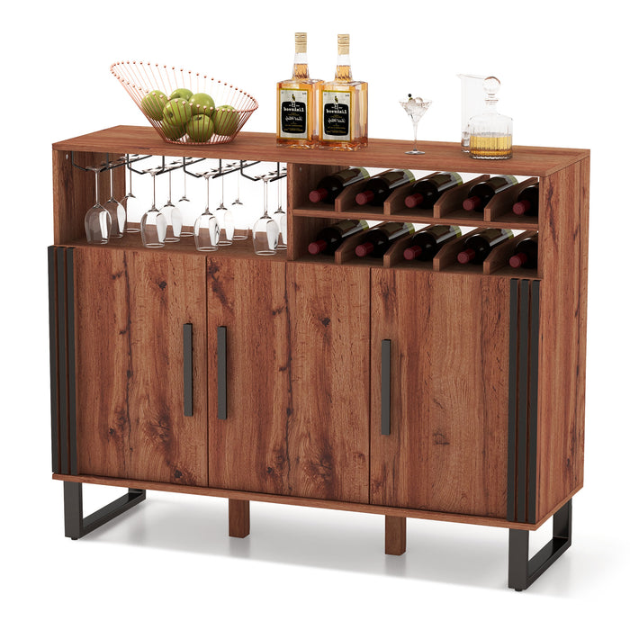 Wine Bar Cabinet - Home Furniture with 3 Doors and 4-Row Glass Storage - Perfect for Wine Enthusiasts
