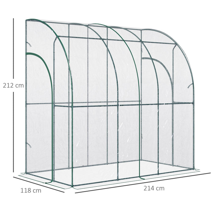 Outdoor Walk-In Tunnel Greenhouse with Sloping PVC Cover - Zippered Roll-Up Door and Clear Design for Gardening - Ideal for Plant Protection and Growth, 214 x 118 x 212 cm