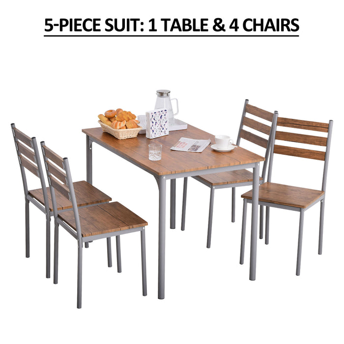 5-Piece Dining Table Set - Modern Compact Table and 4 Chairs for Small Spaces - Ideal for Dining Room and Kitchen Use, Brown