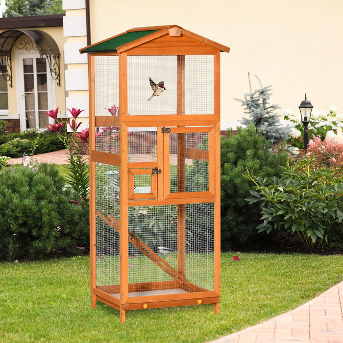 Outdoor Wooden Finch Aviary - Spacious Birdcage with Easy Clean Pull Out Tray and Dual Access Doors - Ideal Habitat for Multiple Finches