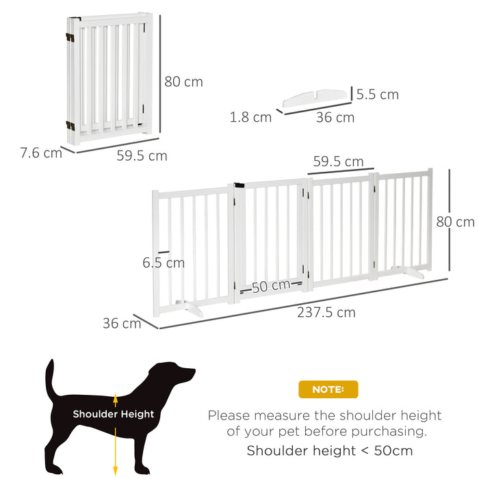 Freestanding Foldable Wooden Pet Gate for Dogs - 4-Panel Dog Safety Barrier with Support Feet, Ideal for Doorways & Stairs - Suitable for Small to Medium Breeds, White