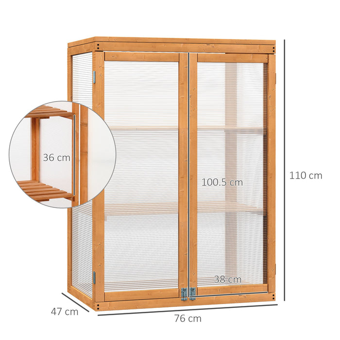 3-Tier Wooden Greenhouse with Polycarbonate Panels - Garden Cold Frame Grow House with Storage Shelves for Plants and Flowers - Protects Vegetation and Enables Year-Round Cultivation